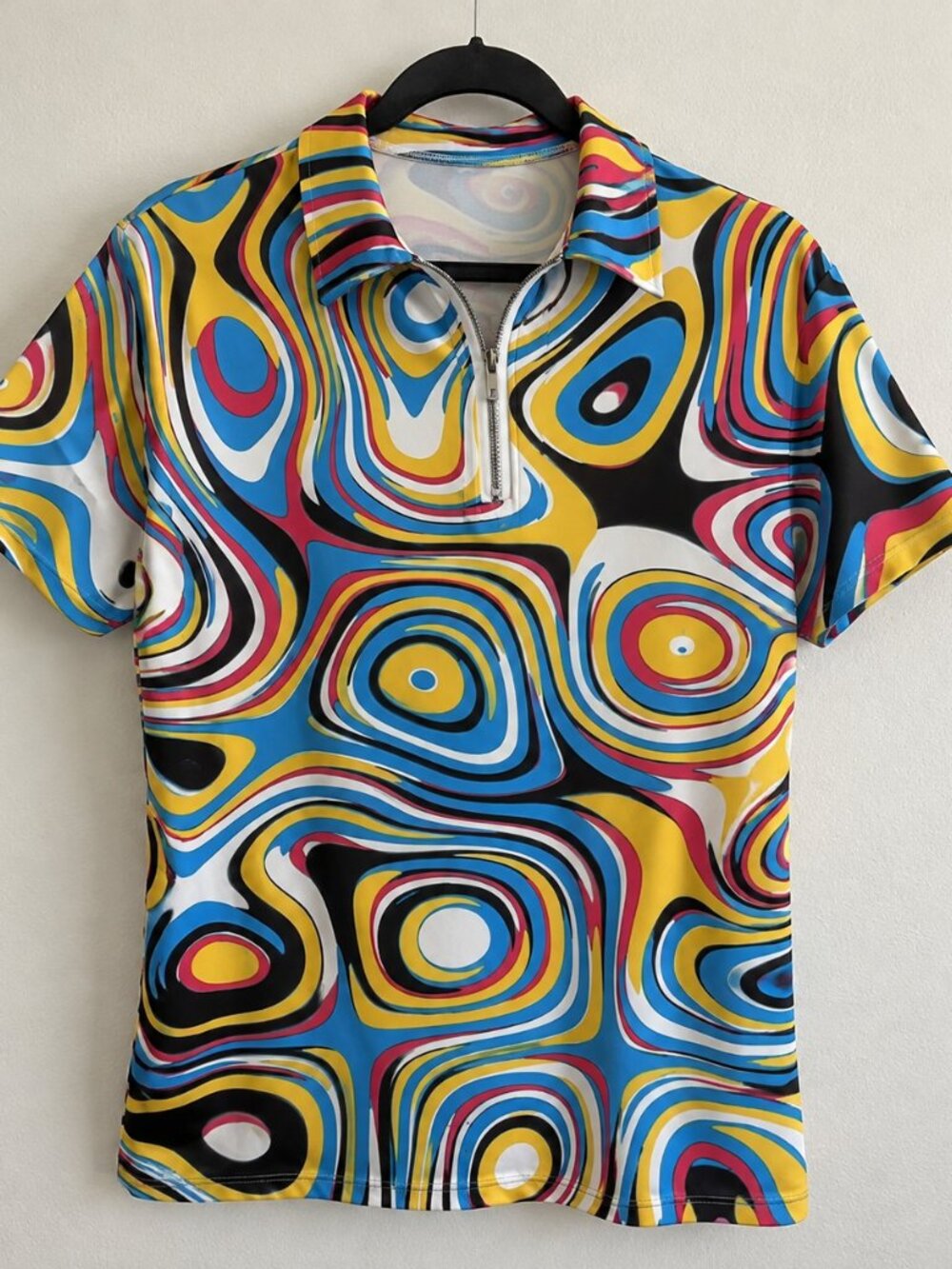 Vibrant Graphic Zip Polo Shirt Men’s XXL Multicolor Retro Golf